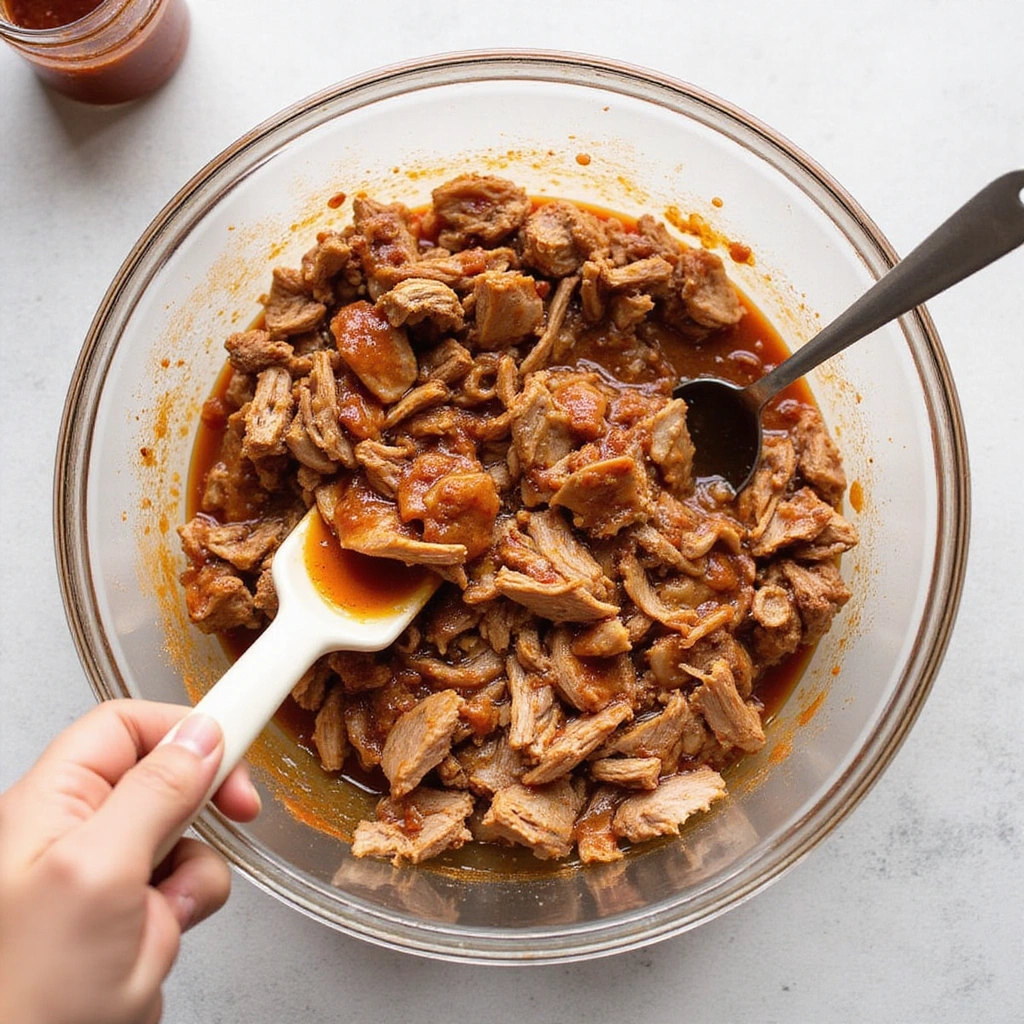 Authentic North Carolina Vinegar BBQ Sauce Pulled Pork Recipe - Step 5: Combine Pork with Sauce