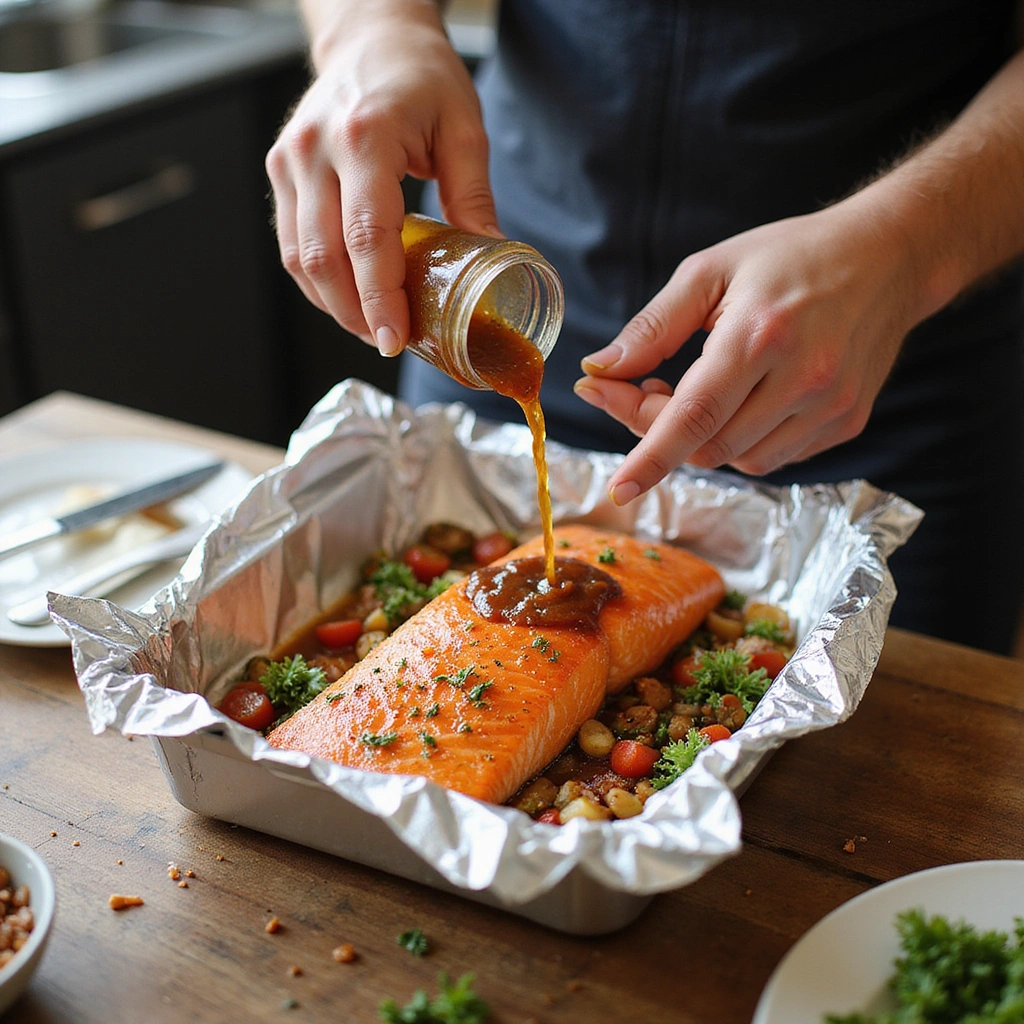 BBQ Salmon in Foil Recipe That’s Simple and Flavorful 2 BBQ Salmon in Foil Recipe That’s Simple and Flavorful - Step 2: Marinate the Salmon