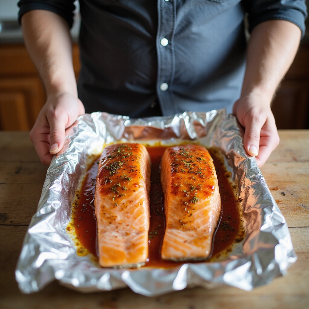 BBQ Salmon in Foil Recipe That’s Simple and Flavorful 4 BBQ Salmon in Foil Recipe That’s Simple and Flavorful - Step 4: Place Salmon on Foil