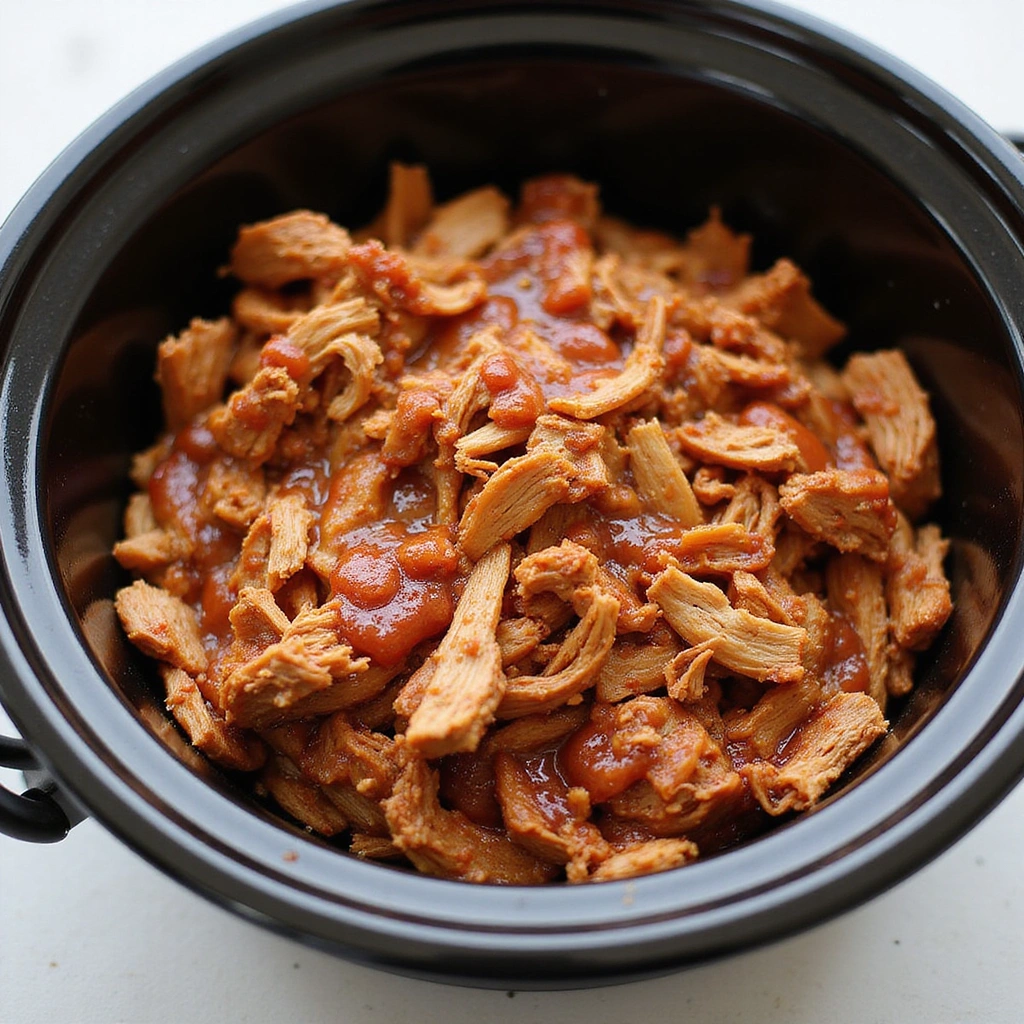 Juicy Pulled Pork Crock Pot BBQ with Homemade Barbecue Sauce - Step 7: Mix with Sauce