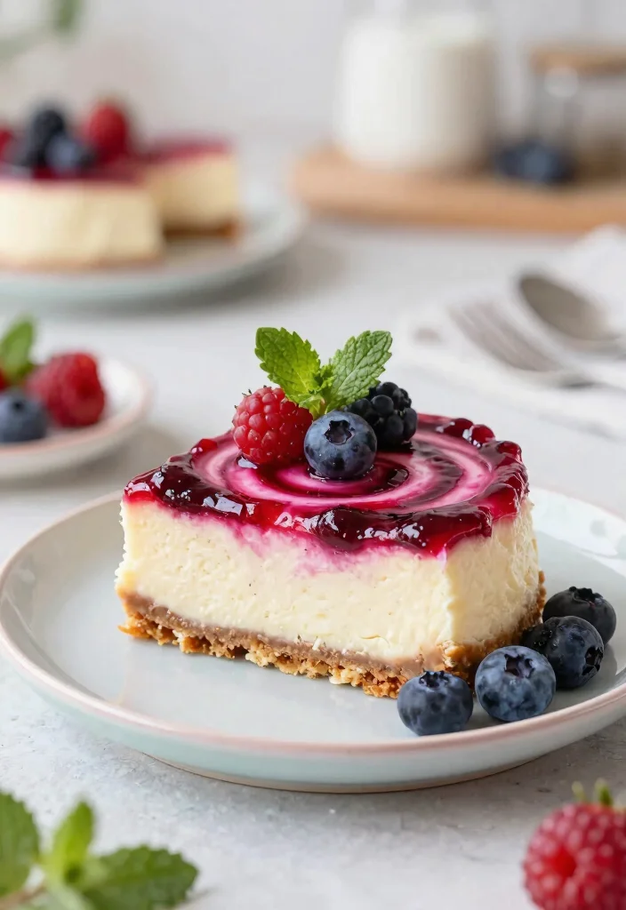 10 Healthy Cheesecake Recipes for Lighter Sweet Cravings - 2. Light Berry Swirl Cheesecake 1