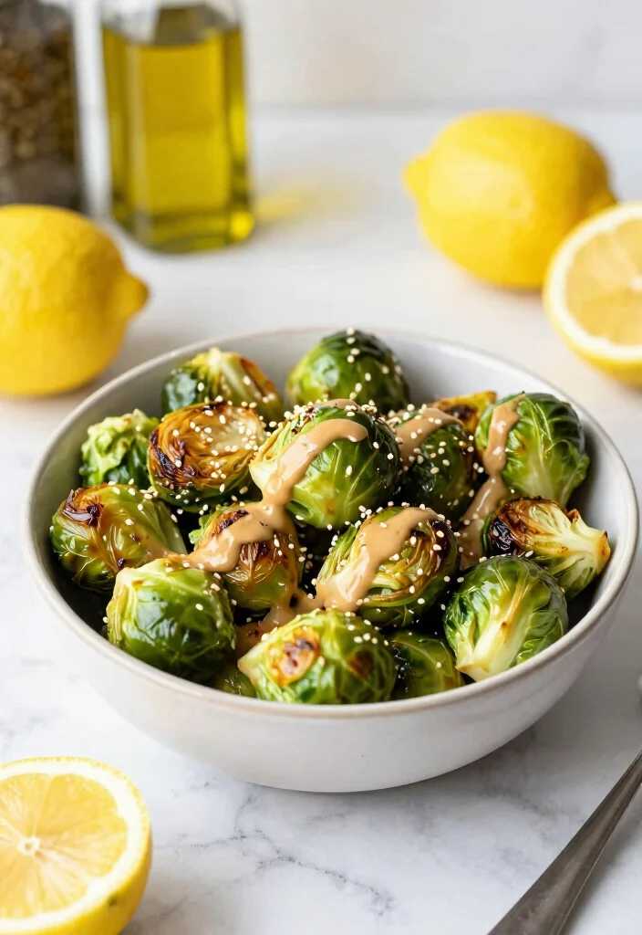 10 Vegan Keto Recipes for Low Carb Plant Based Eating - 8. Roasted Brussels Sprouts with Tahini Dressing 1