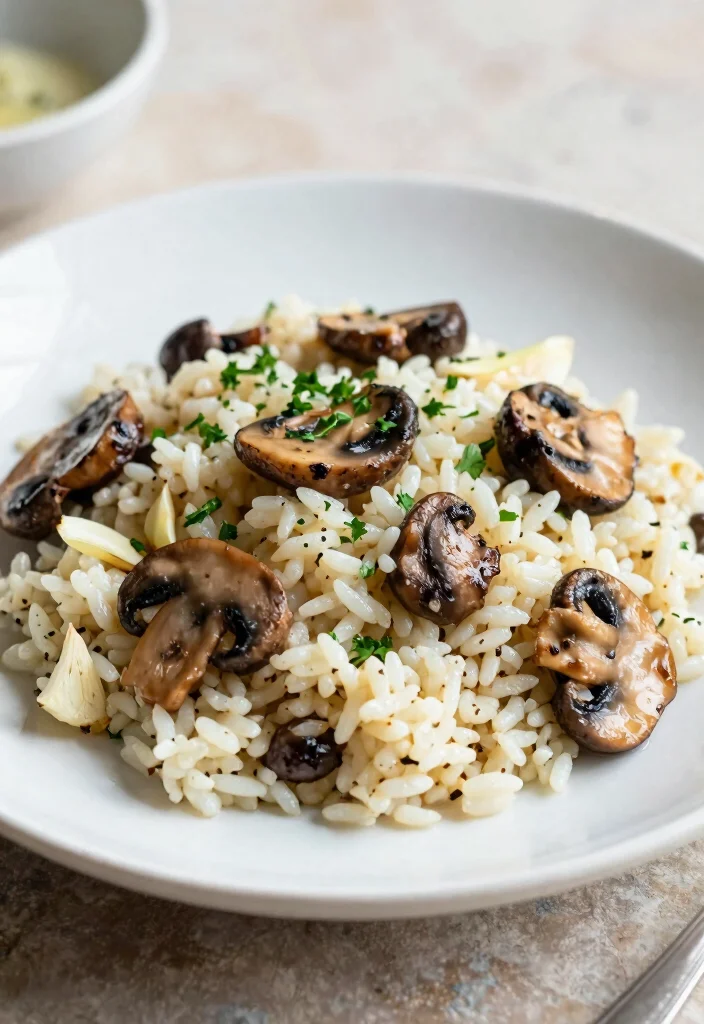 12 Healthy Rice Recipes for Easy Balanced Meals - 10. Garlic Butter Rice with Mushrooms 1