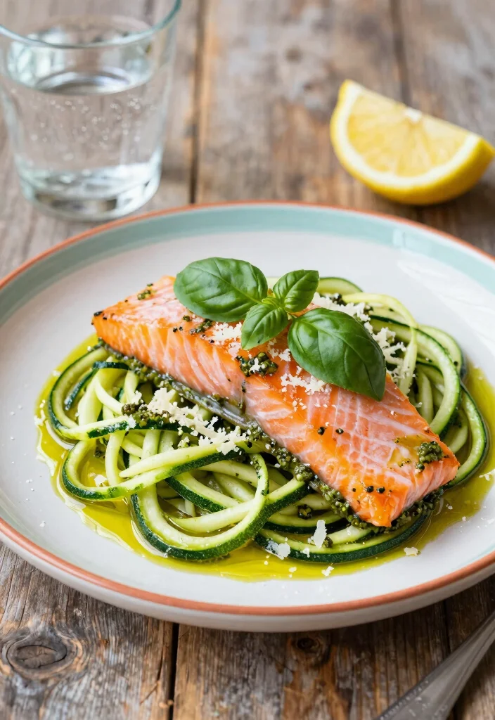 12 Keto Salmon Recipes for Easy Omega Rich Dinners - 8. Pesto Salmon with Zucchini Noodles 1