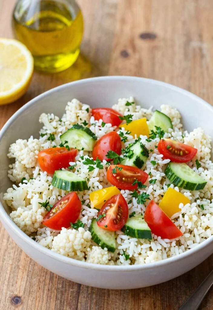 12 Low Carb Vegan Recipes for Light Balanced Meals 12 12 Low Carb Vegan Recipes for Light Balanced Meals - 2. Cauliflower Rice Tabbouleh 1