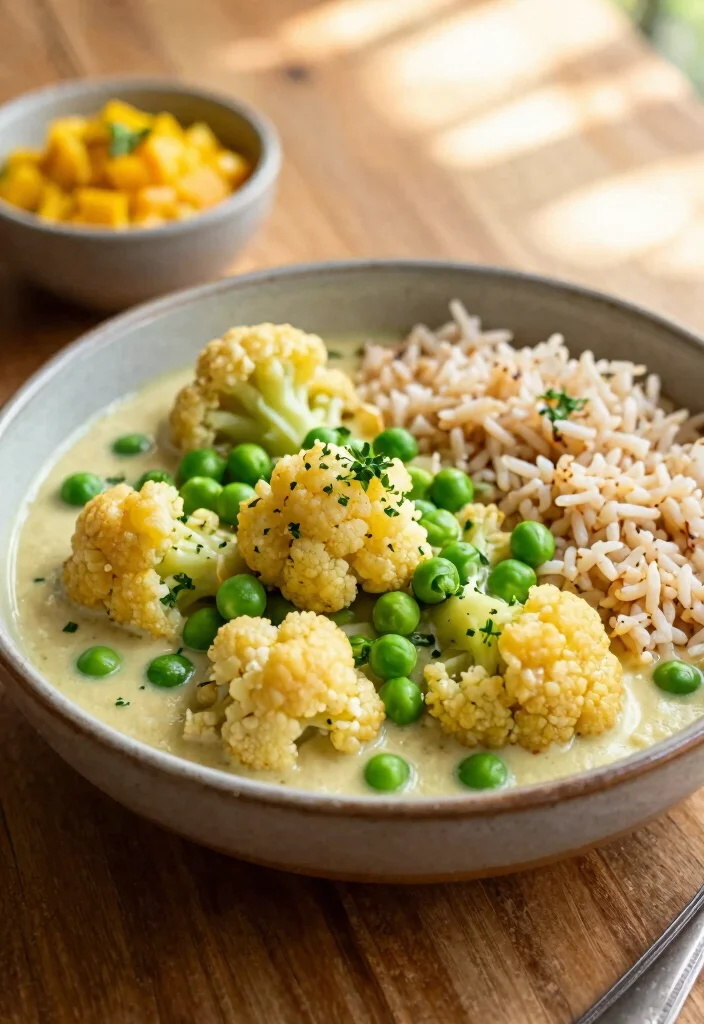 12 Vegan Curry Recipes Full of Warm Spiced Flavor - 6. Cauliflower and Pea Curry 1