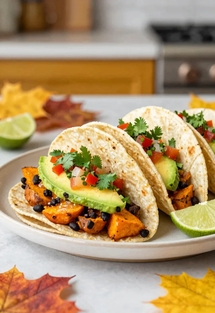 12 Vegan Fall Recipes for Cozy Seasonal Cooking - 3. Sweet Potato and Black Bean Tacos 1