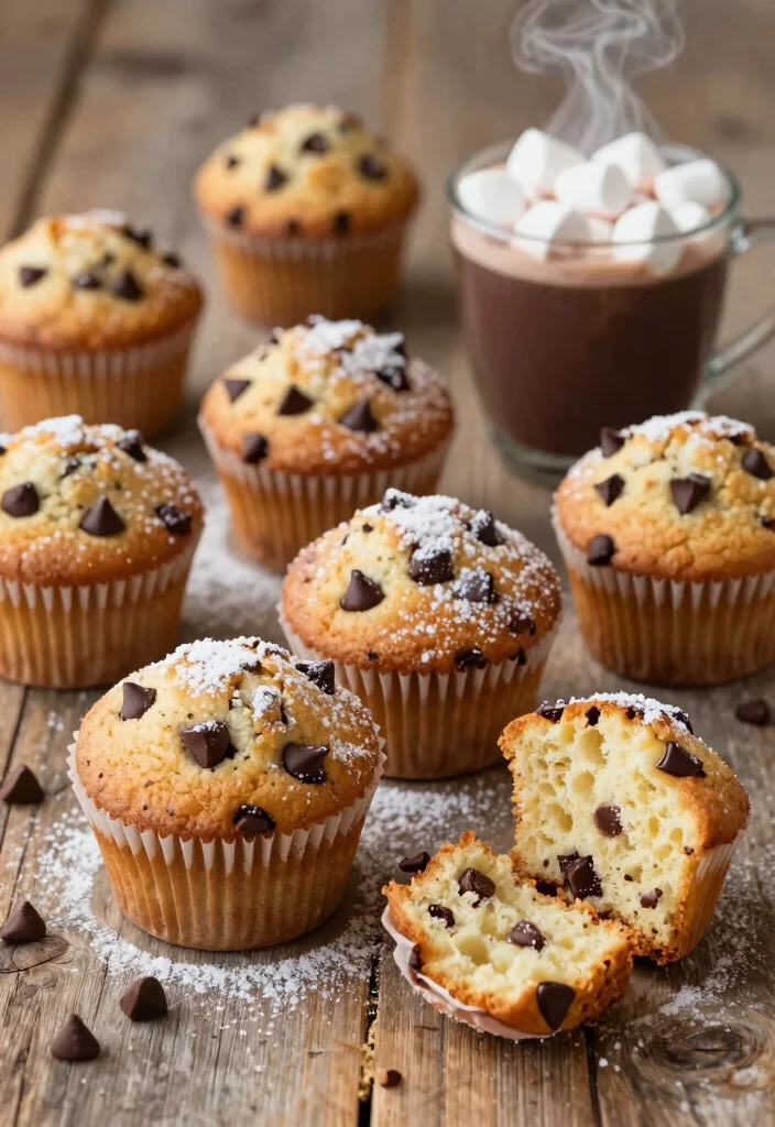 12 Winter Dessert Recipes for Cozy Cold Weather Nights - 8. Warm Chocolate Chip Hot Cocoa Muffins 1