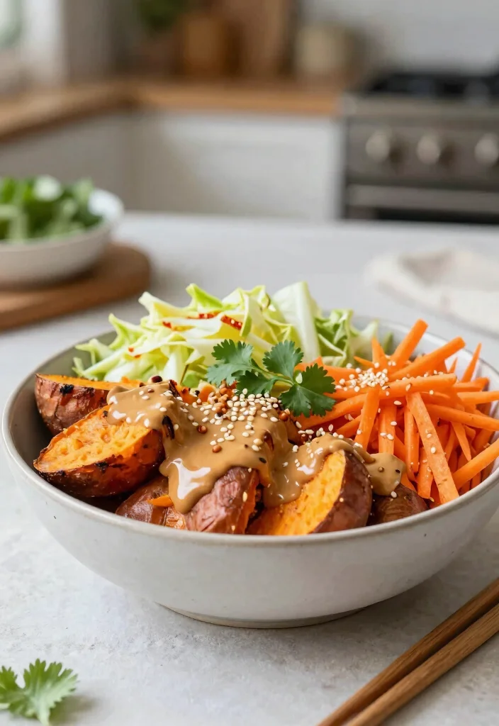 14 Low Calorie Dinner Recipes for Light Filling Meals - 10. Thai Peanut Sweet Potato Bowls 1